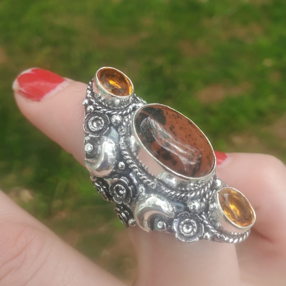 New Witchy Mahogany Obsidian & Citrine 925 Silver Statement Ring. - Picture 4 of 16
